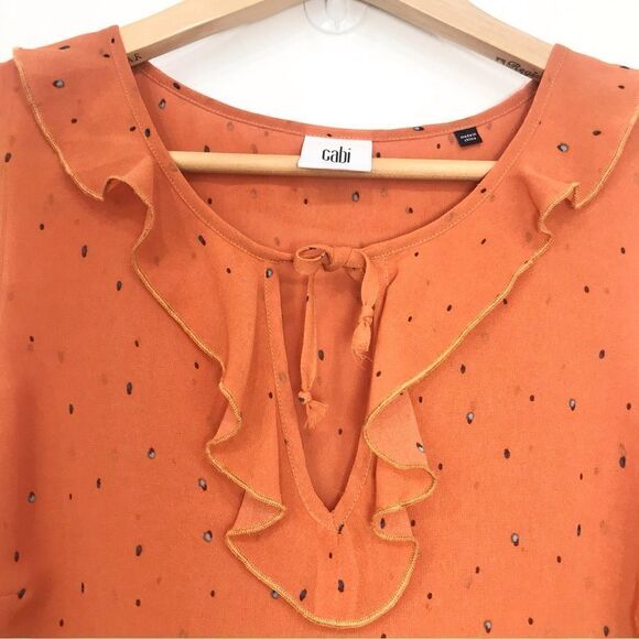 Cabi #3764 Sprinkle Top Orange Sleeveless Ruffle with Speckle Print - Picture 9 of 16
